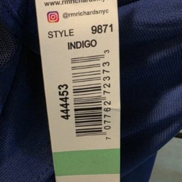 NWT R&M Richards Dress Size 8 Indigo Blue Rhinestone Faux Wrap Mesh Bell Sleeve - Picture 2 of 6